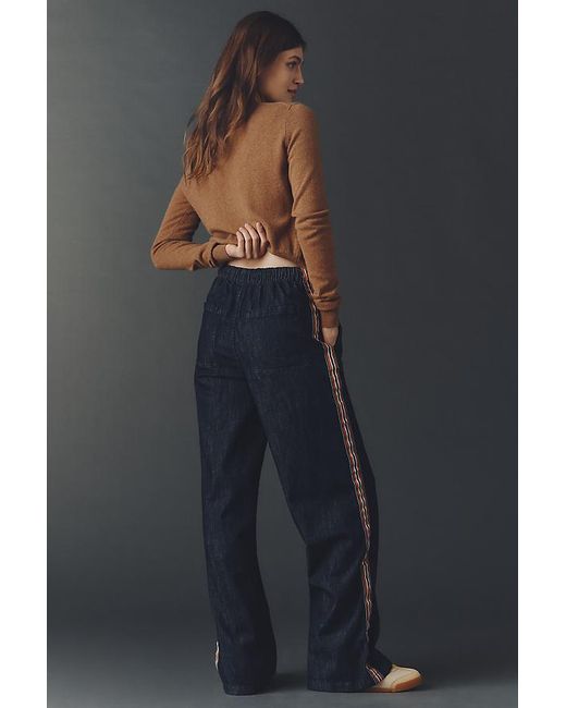 Maeve Gray Pull-On High-Rise Wide-Leg Track Pants