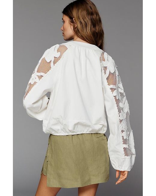 By Anthropologie Natural Floral Embroidered Bomber Jacket