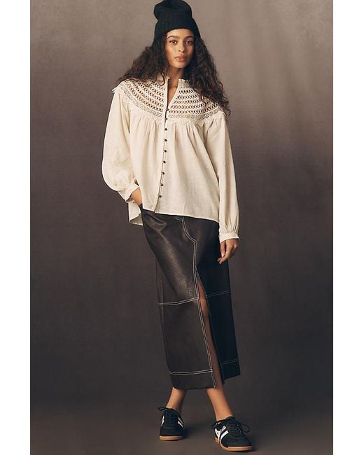 Pilcro Natural Lace Yoke Peasant Blouse