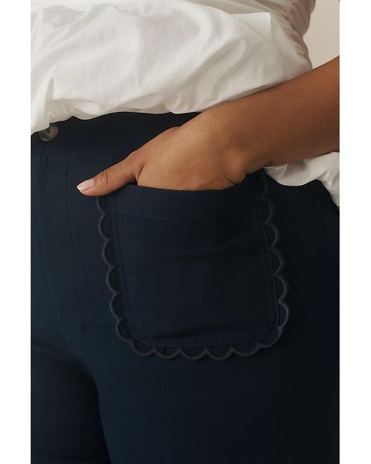 Maeve Blue The Colette Scallop-Pocket Crop Wide-Leg Trousers By