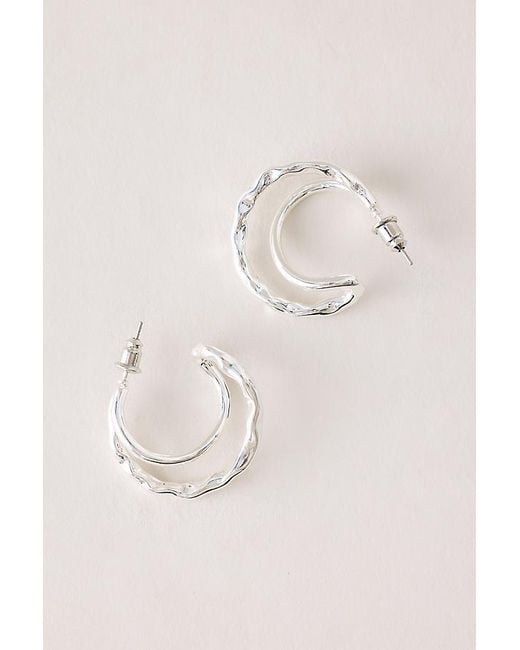 By Anthropologie Natural Hammered Moon Hoop Earrings