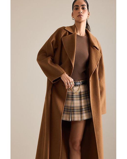 By Anthropologie Brown Double-Breasted Wool-Blend Coat