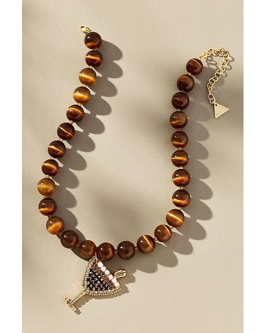 By Anthropologie Natural Festive Beaded Drink Charm Necklace
