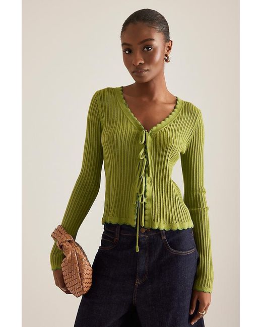 Maeve Green Sofia Scallop Tie-Front Cardigan
