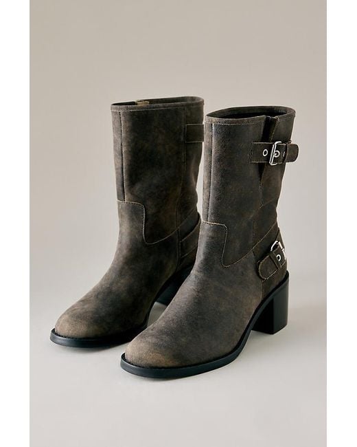 By Anthropologie Black Moto Buckle Ankle Boots