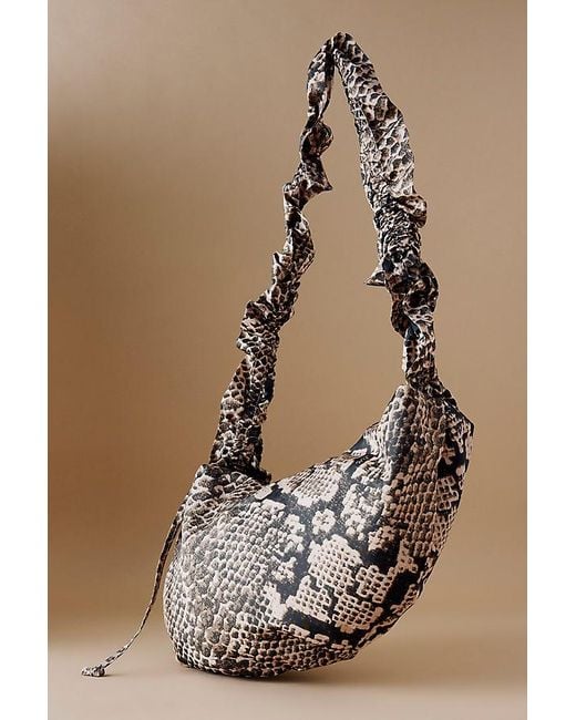 Damson Madder Natural Snake-Print Ruched Kidney Bag