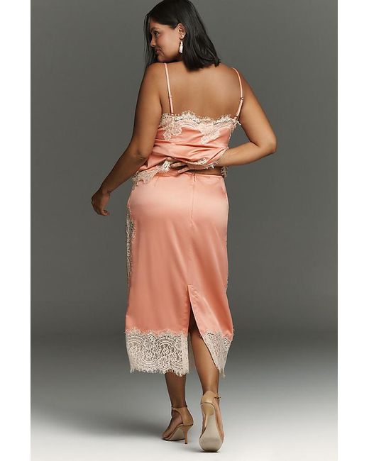 Bl-nk Gray Cinzia Laced Satin Midi Skirt