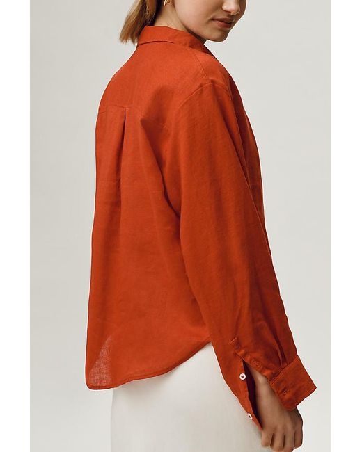 Maeve Red The Shrunken Bennet Linen Buttondown Shirt By