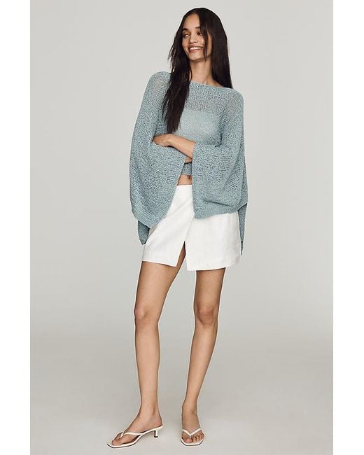 By Anthropologie Blue Gauze Knit Poncho