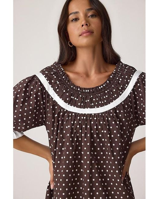 It's 9pm Brown Paloma Polka Dot Babydoll Mini Dress