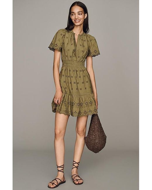 By Anthropologie Green The Somerset Smocked Mini Dress