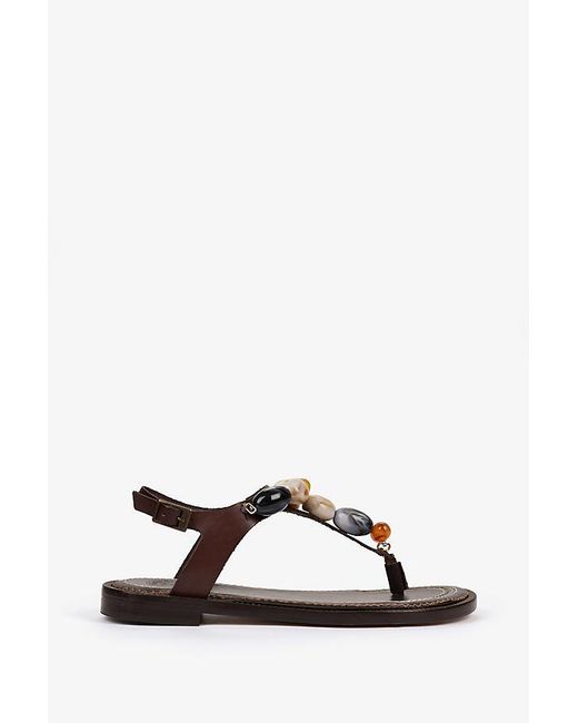 Penelope Chilvers Black Kala Beaded Leather Toe-Post Sandals
