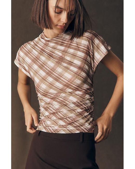 Maeve Multicolor Ruched Mock-Neck Top