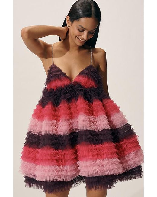 Celiab Red Euphoria Ruffle Mini Dress