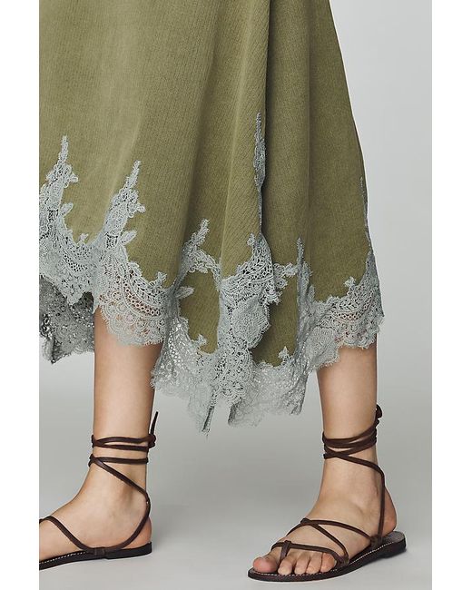 By Anthropologie Green Lace-Trim Utility Midi Skirt