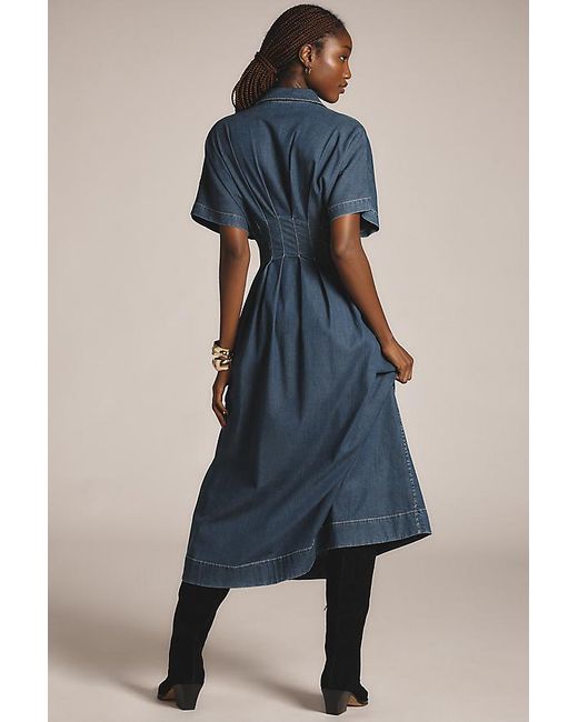 Exquise Blue The Tobie Button-Front Pleated Shirt Dress By : Denim Edition