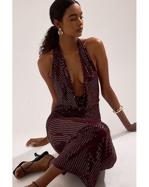 Bardot Purple Nola Sequin Cowl-Neck Maxi Dress