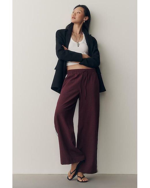 Maeve Blue Check Side-Stripe Track Pants
