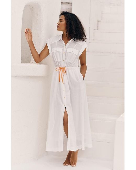Celandine Natural Tie-Waist Maxi Shirt Dress