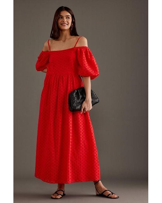 SELECTED Red Anelli Off-the-shoulder Maxi Dress