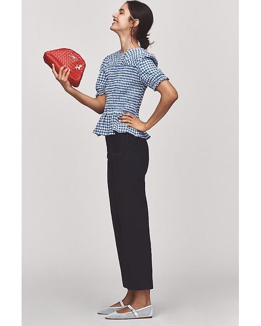 Maeve Blue The Colette Scallop-Pocket Crop Wide-Leg Trousers By