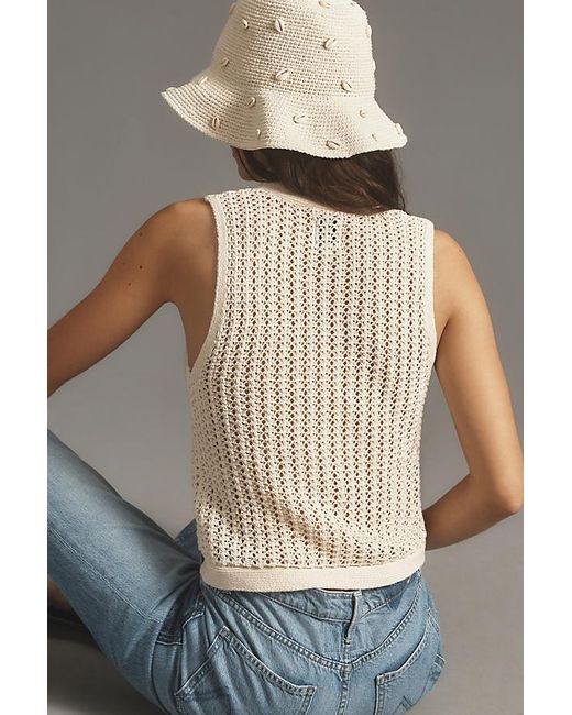 Maeve White V-neck Open-stitch Sweater Vest