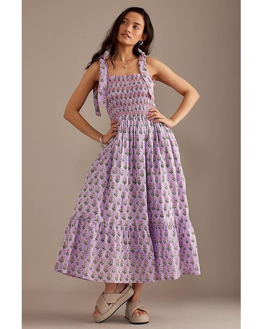 Dilli Grey Purple Yasmin Tie-strap Midi Dress