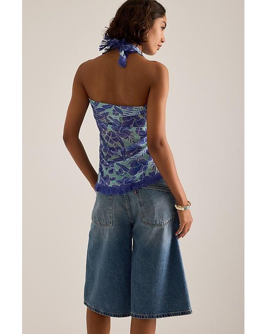 Celandine Blue Fringed Pattern Mini Sarong