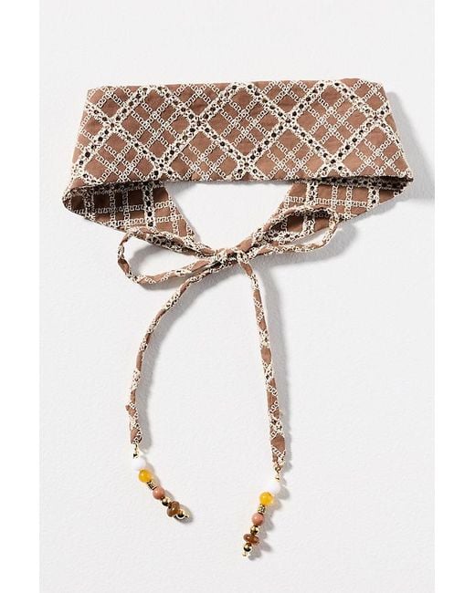 By Anthropologie White Beaded Crochet Headscarf