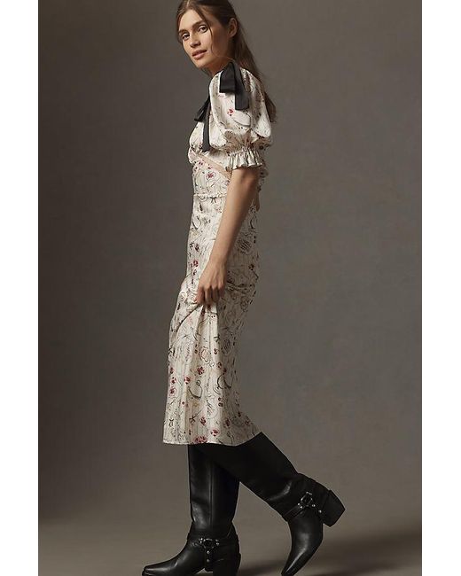 En Saison Brown Dinner Party Short-Sleeve Bow Midi Dress