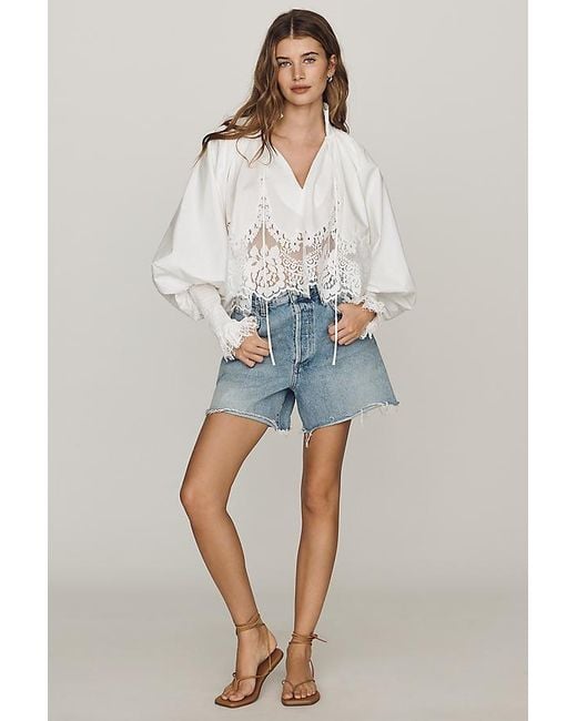 Mare Mare White Lace Inset Long-Sleeve Blouse