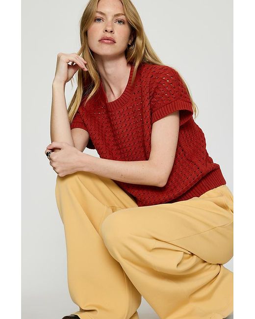 Varley Red Denny Open Knit Top