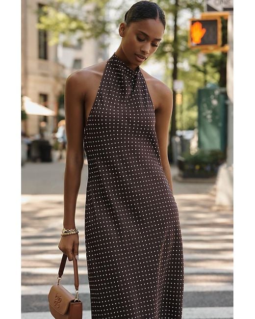 Maeve Multicolor Cowled Halter Open-Back Midi Dress