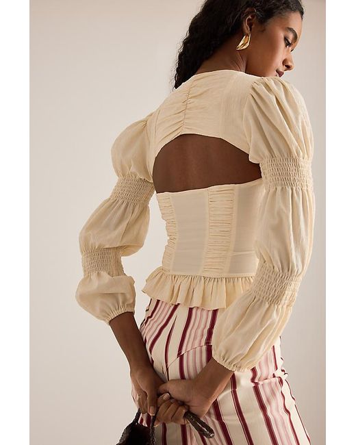 laagam Natural Mary Textured Puff-Sleeve Blouse