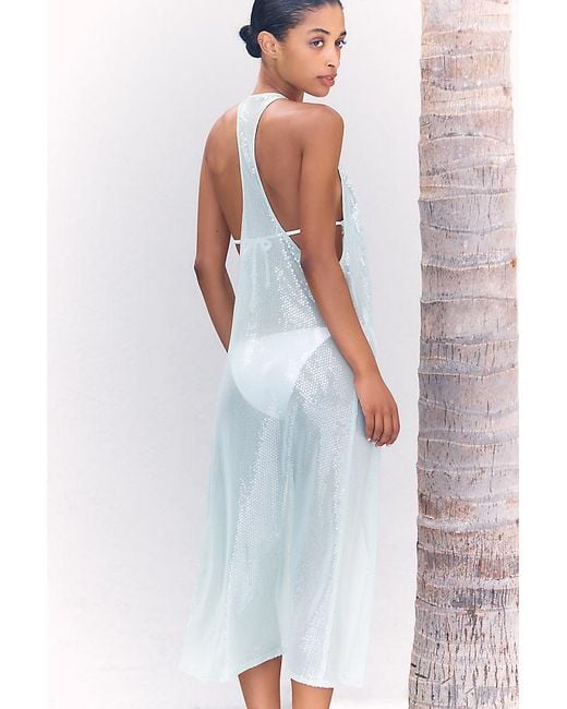 By Anthropologie Green Sequin Sheer Kaftan