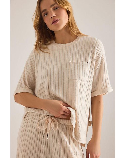 Chelsea Peers Natural Ribbed Wide-Leg Lounge Trousers