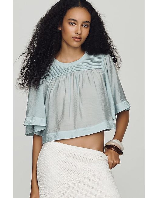 By Anthropologie Blue Seamed Yoke Top
