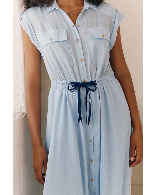 Celandine Blue Tie-Waist Maxi Shirt Dress