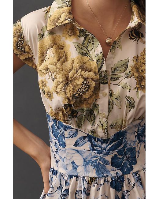 Maeve Black Cap-Sleeve Waisted Mini Shirt Dress