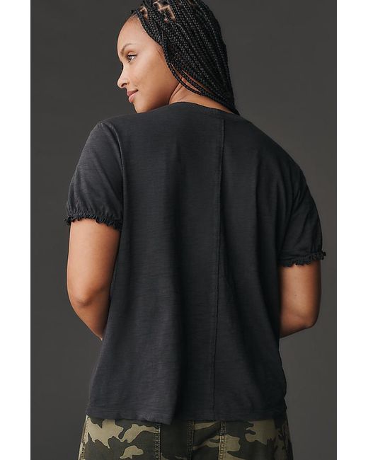 Pilcro Black The Bennie Cotton-Slub Crew-Neck T-Shirt By Puff-Sleeve Edition