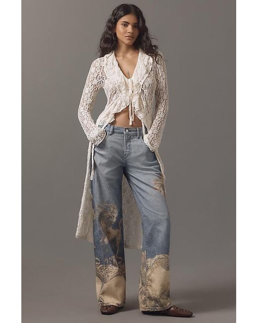 Pilcro Gray Low-Rise Wide-Leg Jeans