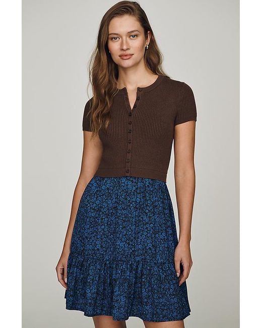 By Anthropologie Blue Thea Twofer Cardigan Mini Dress
