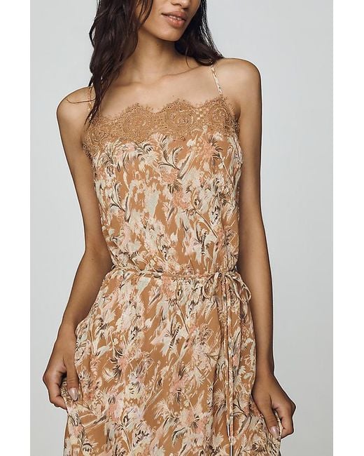 AFRM Natural Tabitha Lace-Trim Midi Dress