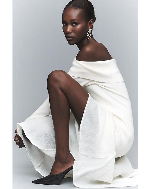 Astr White Lydia Off-Shoulder Long-Sleeve Midi Dress