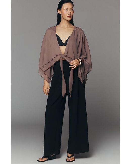 By Anthropologie Gray Sheer Layered Poncho
