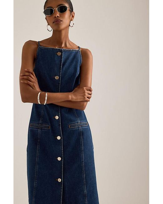 ALIGNE Blue Santigo Square-Neck Button-Front Denim Midi Dress