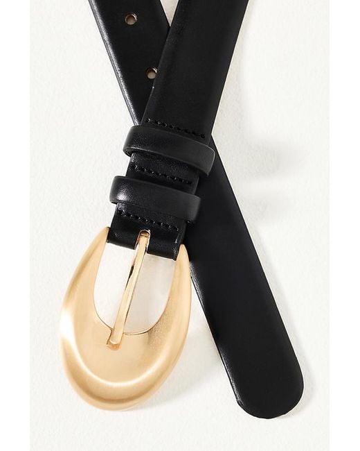 By Anthropologie Black Rounded Buckle Leather Belt