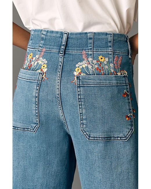 Maeve Blue The Colette Full-Length Wide-Leg Jeans By Embroidered Pocket Edition