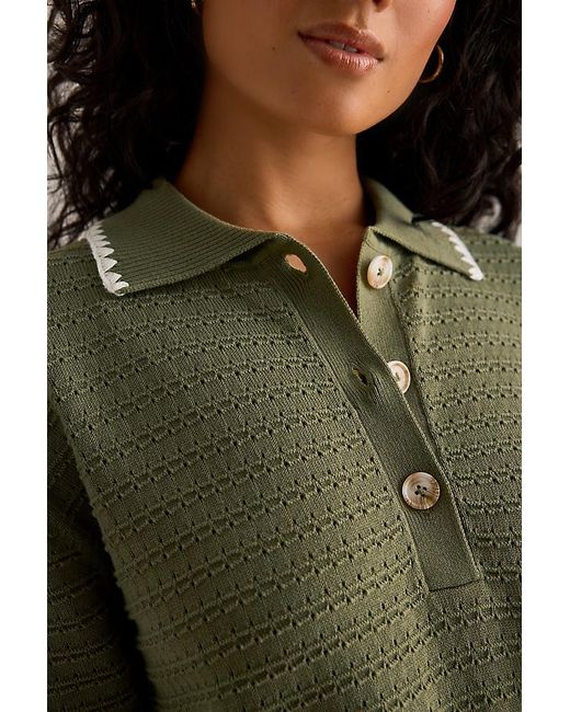 Varley Green Guilia Knit Polo Top