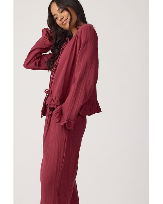 TBCo Red Tie-Front 100% Cotton Long Pyjama Set